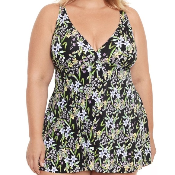 Swim Solutions Other - Swim Solutions Plus Size Prairie Dance Flyaway Tummy-Control Swimdress One Piece